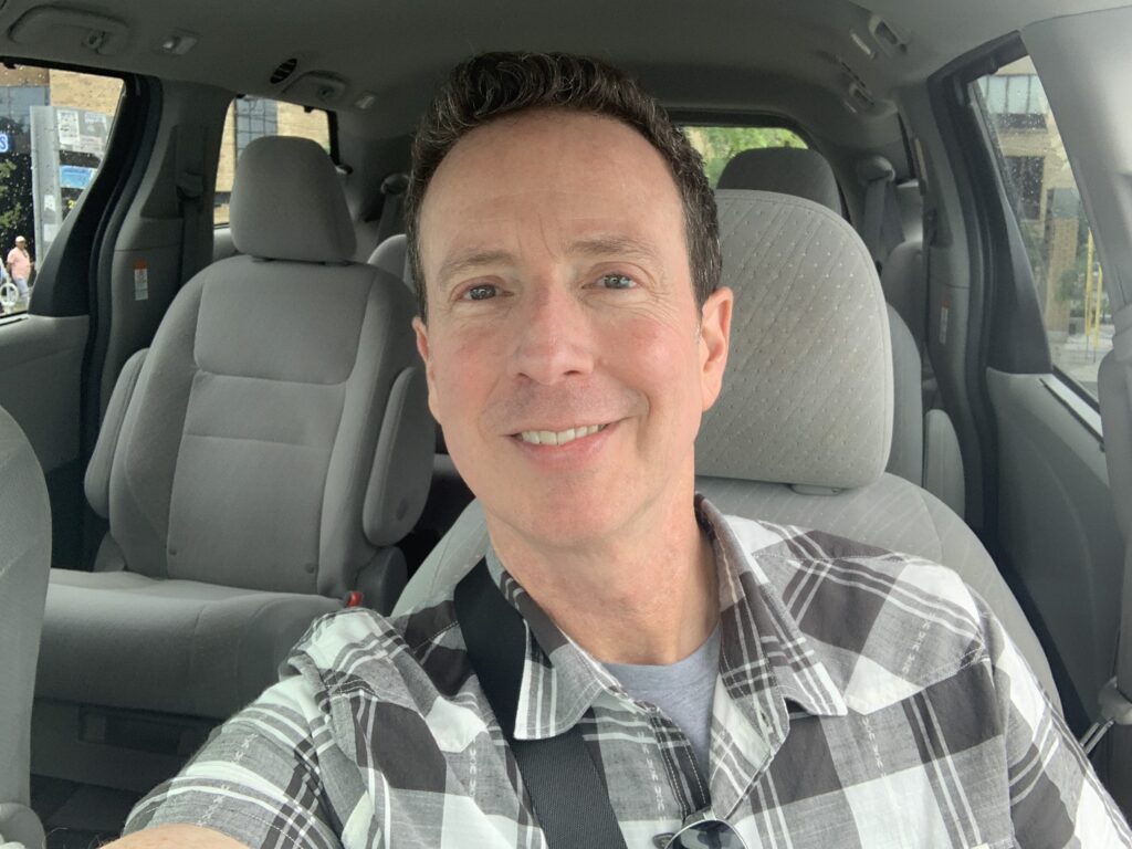 Adam Growe in the Cash Cab before it became the Cash Cab