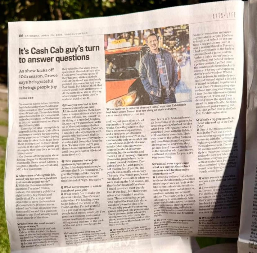 Adam Growe Interview, The Vancouver Sun, Dana Gee